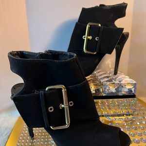 Black open booties size 8